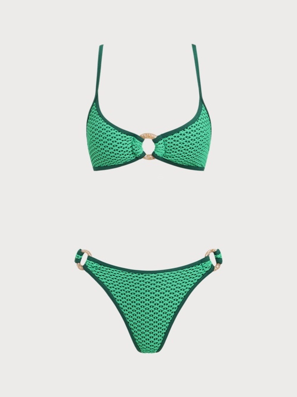 Green Crochet Ring Bikini Set - Women Swim